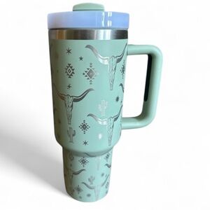 Sage Green Metal Travel Mug/Tumbler with Southwestern Design 40 ounces‎
